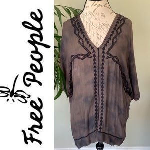 Free People Brown Dye Embroidered Tunic